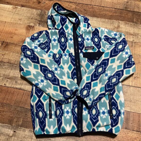 Patagonia Women's Synchilla Snap-T Hooded Jacket Pine Patch Mogul Blue Sz XS - Picture 1 of 3